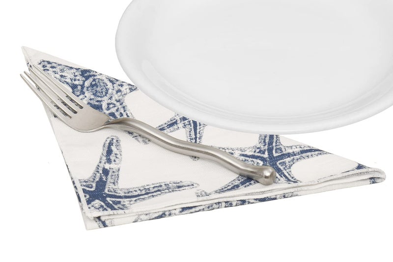 Decorative Things Cloth Napkins 100% Cotton Fabric Linen Napkins Beach Wedding Reception Table Decor, Party Ideas, Blue and White Starfish Coastal Tablescapes 18" x 18" Dinner, Set of 4 - Image 5